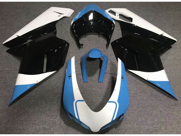 Azul Claro Brillante Blanco & Negro 07-14 Ducati 848 1098 1198 Carenados Moto