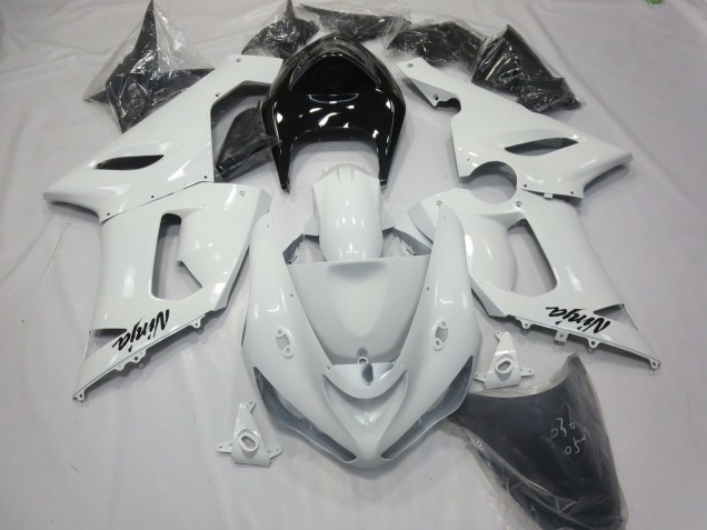 Blanco Brillante Con Cola Negra 05-06 Kawasaki ZX6R Carenados Moto Blanco Brillante Con Cola Negra 05-06 Kawasaki ZX6R Carenados Moto