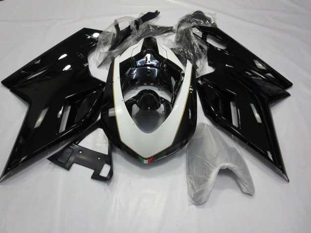 Blanco & Negro Brillante 07-14 Ducati 848 1098 1198 Carenados Moto