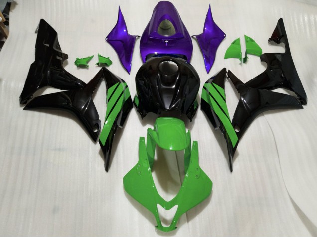 Detalles En Negro Brillante Verde & Morado 07-08 Honda CBR600RR Carenados Moto Detalles En Negro Brillante Verde & Morado 07-08 Honda CBR600RR Carenados Moto