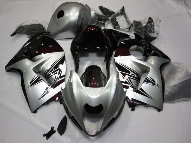 Plata & Rojo Oscuro 97-07 Suzuki GSXR 1300 Carenados Moto